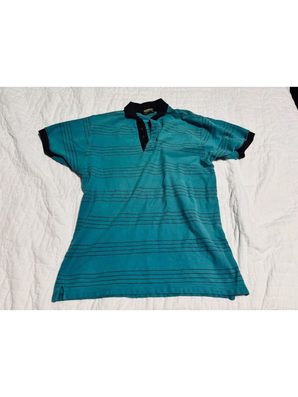 OshKosh Bgosh Mens XL Teal Striped Polo Shirt With Black Collar - 100% Cotton